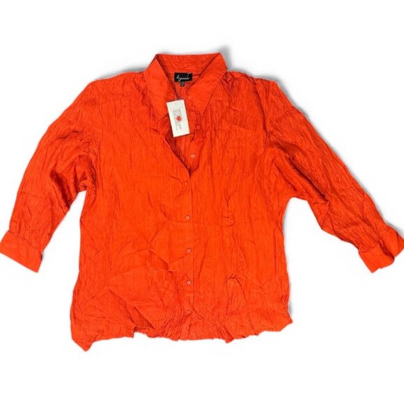 Lynn Ritchie Silk Crinkle Button-Up Blouse Paprika Size 1X NWT Holidays - Picture 1 of 7